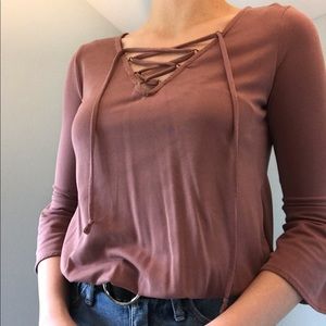 Aeropostale Blush Pink Lace Up Top XS